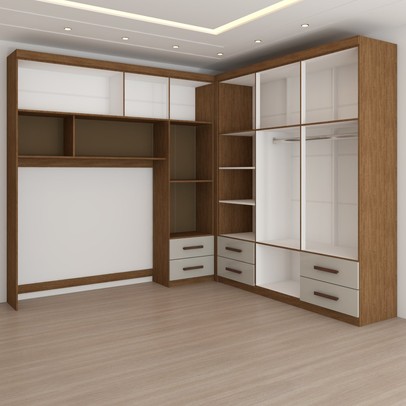 Guarda-Roupa Casal Modulado com Cama Paradise 10 Portas com Espelho 6 gavetas freijó/Off White - Panorama Móveis