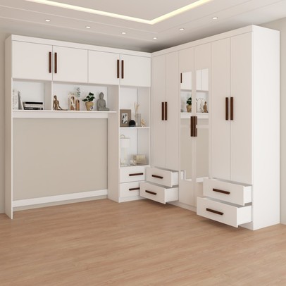 Guarda-Roupa Casal Modulado com Cama Paradise 10 Portas com Espelho 6 gavetas branco - Panorama Móveis