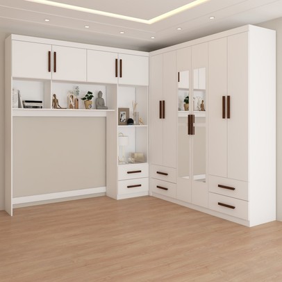 Guarda-Roupa Casal Modulado com Cama Paradise 10 Portas com Espelho 6 gavetas branco - Panorama Móveis