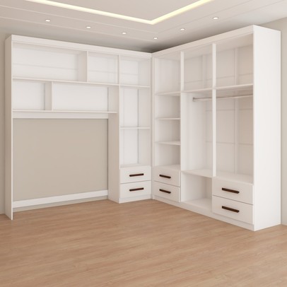 Guarda-Roupa Casal Modulado com Cama Paradise 10 Portas com Espelho 6 gavetas branco - Panorama Móveis