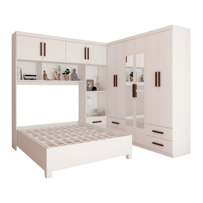 Guarda-Roupa Casal Modulado com Cama Paradise 10 Portas com Espelho 6 gavetas branco - Panorama Móveis
