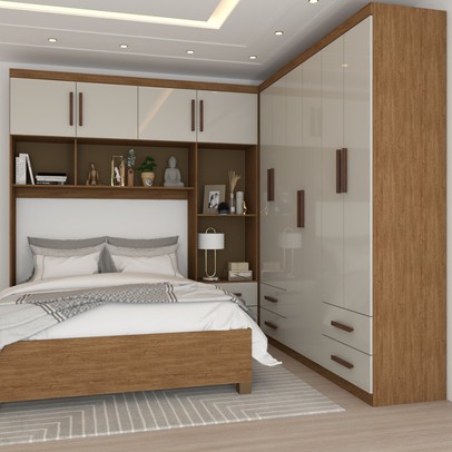 Guarda-Roupa Casal Modulado com Cama Paradise 10 Portas 6 gavetas freijó/Off White - Panorama Móveis
