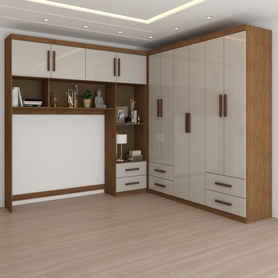 Guarda-Roupa Casal Modulado com Cama Paradise 10 Portas 6 gavetas freijó/Off White - Panorama Móveis