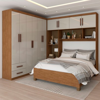 Guarda-Roupa Casal Modulado com Cama Paradise 10 Portas 6 gavetas freijó/Off White - Panorama Móveis
