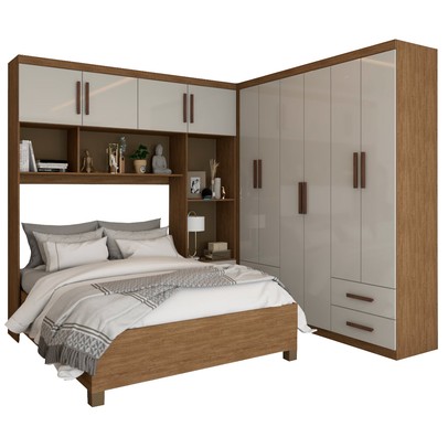 Guarda-Roupa Casal Modulado com Cama Paradise 10 Portas 6 gavetas freijó/Off White - Panorama Móveis