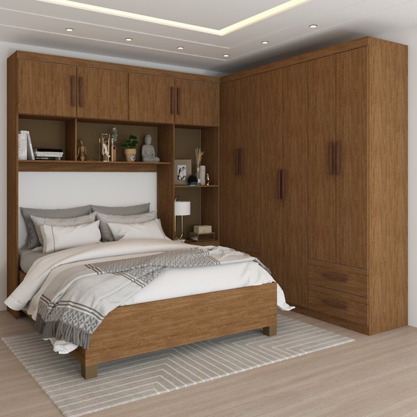 Guarda-Roupa Casal Modulado com Cama Paradise 10  Portas 6 gavetas freijó - Panorama Móveis