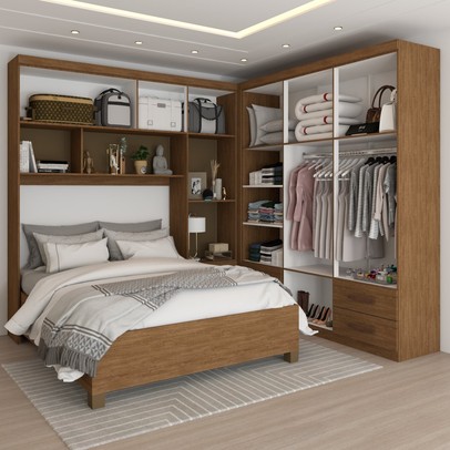 Guarda-Roupa Casal Modulado com Cama Paradise 10  Portas 6 gavetas freijó - Panorama Móveis