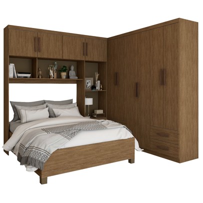 Guarda-Roupa Casal Modulado com Cama Paradise 10  Portas 6 gavetas freijó - Panorama Móveis