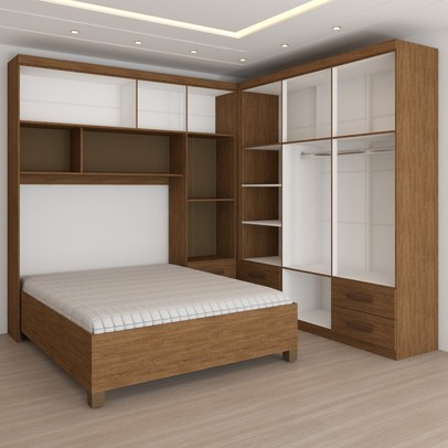 Guarda-Roupa Casal Modulado com Cama Paradise 10  Portas 6 gavetas freijó - Panorama Móveis