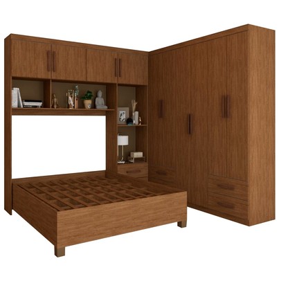 Guarda-Roupa Casal Modulado com Cama Paradise 10  Portas 6 gavetas freijó - Panorama Móveis