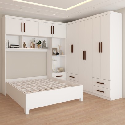 Guarda-Roupa Casal Modulado com Cama Paradise 10 Portas 6 gavetas branco - Panorama Móveis