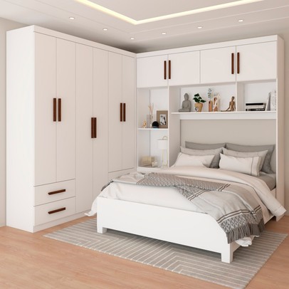 Guarda-Roupa Casal Modulado com Cama Paradise 10 Portas 6 gavetas branco - Panorama Móveis