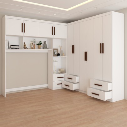 Guarda-Roupa Casal Modulado com Cama Paradise 10 Portas 6 gavetas branco - Panorama Móveis