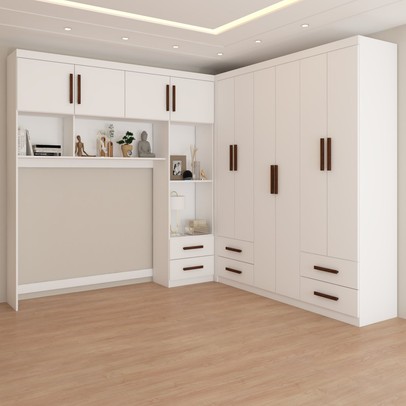 Guarda-Roupa Casal Modulado com Cama Paradise 10 Portas 6 gavetas branco - Panorama Móveis