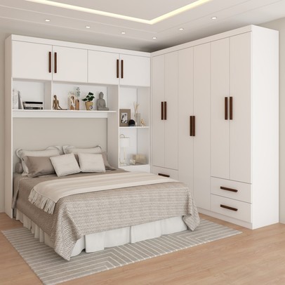 Guarda-Roupa Casal Modulado com Cama Paradise 10 Portas 6 gavetas branco - Panorama Móveis