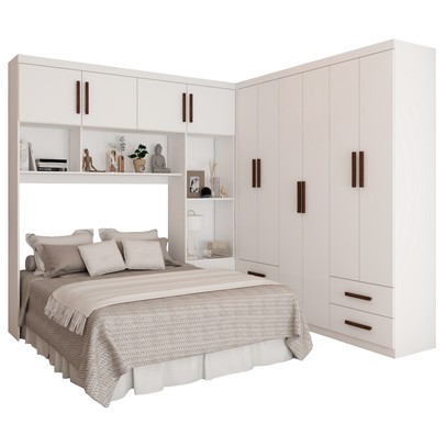 Guarda-Roupa Casal Modulado com Cama Paradise 10 Portas 6 gavetas branco - Panorama Móveis