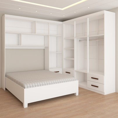 Guarda-Roupa Casal Modulado com Cama Paradise 10 Portas 6 gavetas branco - Panorama Móveis