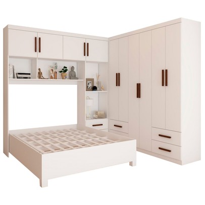 Guarda-Roupa Casal Modulado com Cama Paradise 10 Portas 6 gavetas branco - Panorama Móveis