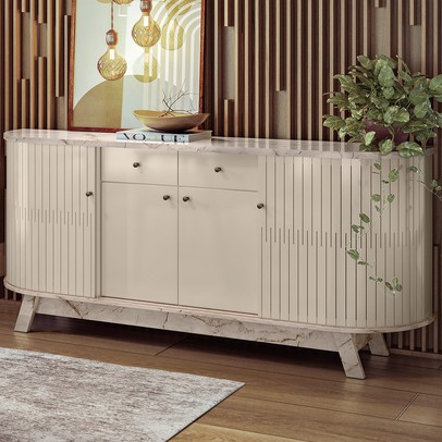 Balcão Buffet Mônaco 4 Portas 2 Gavetas Calacata/Off White - Madetec