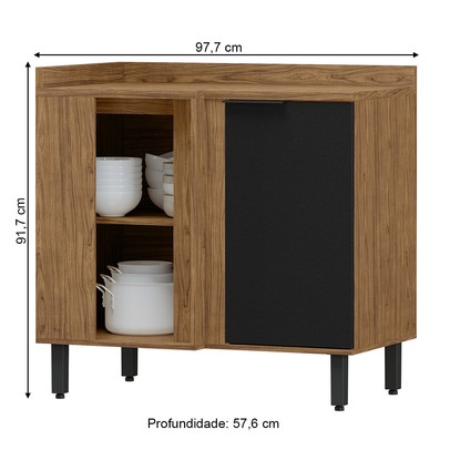 Balcão de Cozinha Toscana 100% Mdf 1 Porta Freijó/Nero - Mx Móveis