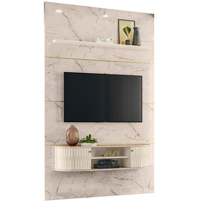 Rack com Painel para TV Até 65 Polegadas Monte Carlo 2 Portas Calacata/Off White - Madetec