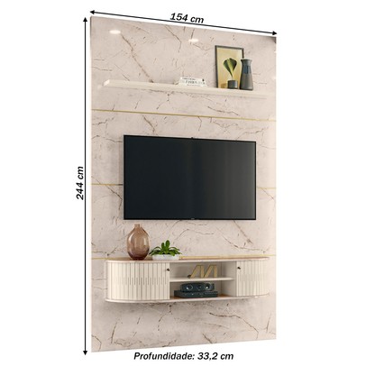 Rack com Painel para TV Até 65 Polegadas Monte Carlo 2 Portas Calacata/Off White - Madetec