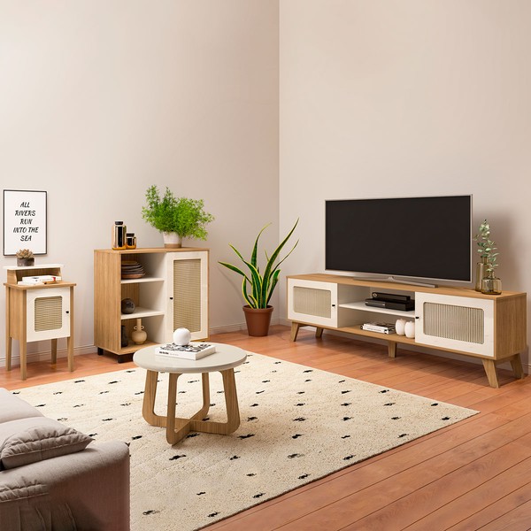 Sala de Estar Completa para TV Até 75 Polegadas Charlotte 4 Portas Carvalho/Off White - Pnr Móveis