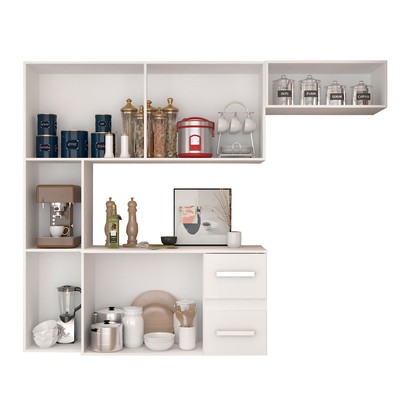 Cozinha Compacta 7 Portas 2 Gavetas Suspensa Armário e Balcão Anita Branco - Pnr Móveis