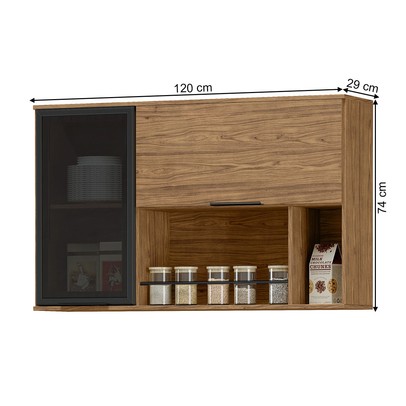 Armário Aéreo Cozinha Toscana 100% Mdf 2 Portas com Vidro Freijó - Mx Móveis