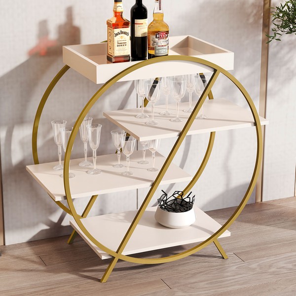 Bar Adega Luxo 3 Prateleiras Pérola/Dourado 4009 - Jb Bechara