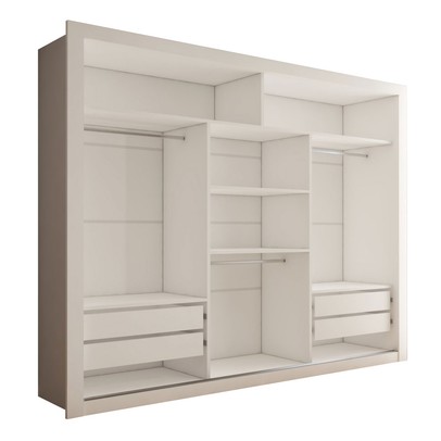 Guarda-Roupa Casal Carol 3 Portas de Correr com Espelho 4 Gavetas Branco - Panorama Móveis