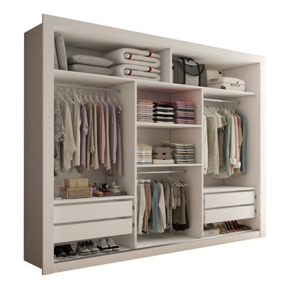 Guarda-Roupa Casal Carol 3 Portas de Correr com Espelho 4 Gavetas Branco - Panorama Móveis