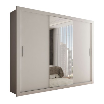Guarda-Roupa Casal Carol 3 Portas de Correr com Espelho 4 Gavetas Branco - Panorama Móveis