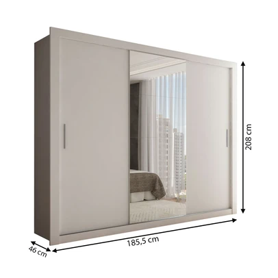 Guarda-Roupa Casal Carol 3 Portas de Correr com Espelho 4 Gavetas Branco - Panorama Móveis