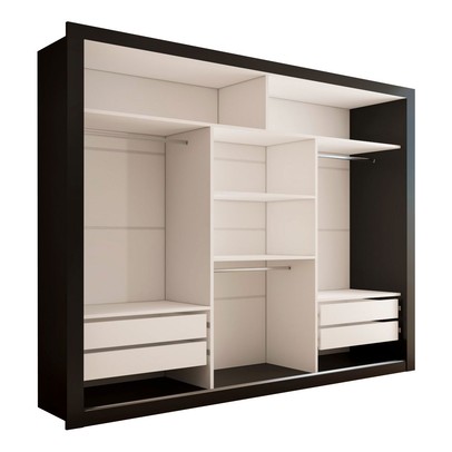 Guarda-Roupa Casal Carol 3 Portas de Correr com Espelho 4 Gavetas Preto - Panorama Móveis