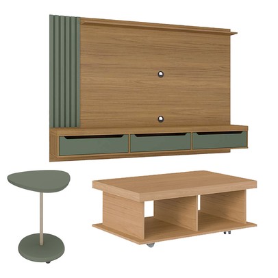 Sala de Estar Completa para TV Até 75 Polegadas Luxo Carvalho/Menta - Pnr Móveis