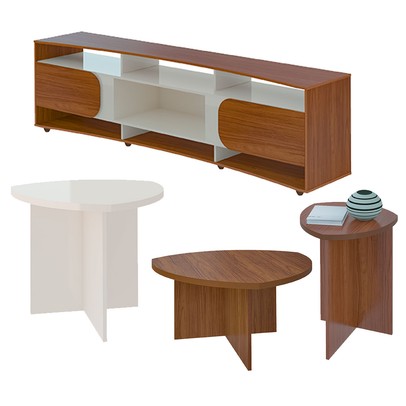 Sala de Estar Completa para TV Até 86 Polegadas Delta 2 Portas Cedro/Off White - Pnr Móveis