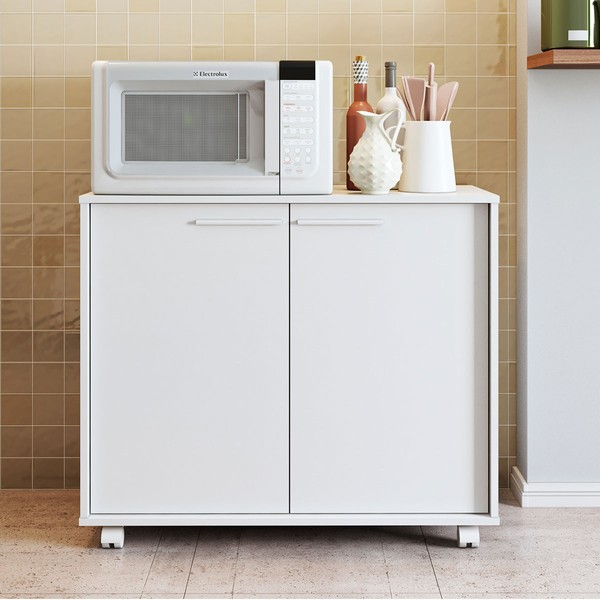 Armário de Cozinha 2 Portas 2 Prateleiras Branco 214 - Pnr Móveis