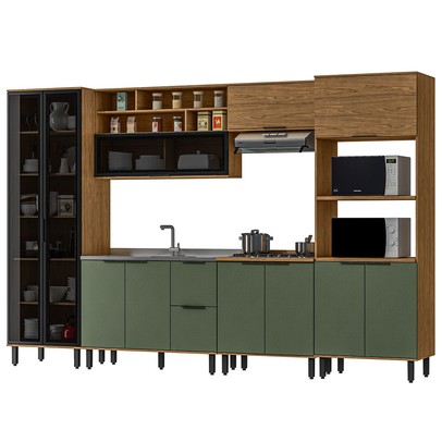 Cozinha Completa Provence 11 Portas 2 Gavetas 100% Mdf Freijó/Jade - Panorama Móveis