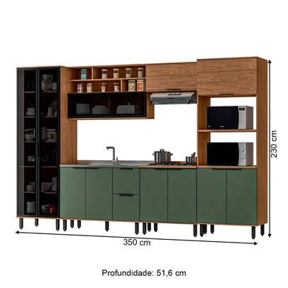Cozinha Completa Provence 11 Portas 2 Gavetas 100% Mdf Freijó/Jade - Panorama Móveis