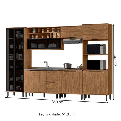 Cozinha Completa Serena 11 Portas 2 Gavetas 100% Mdf Freijó - Panorama Móveis