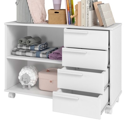 Cômoda Infantil 4 Gavetas 1 Prateleira Branco 340 - Pnr Móveis