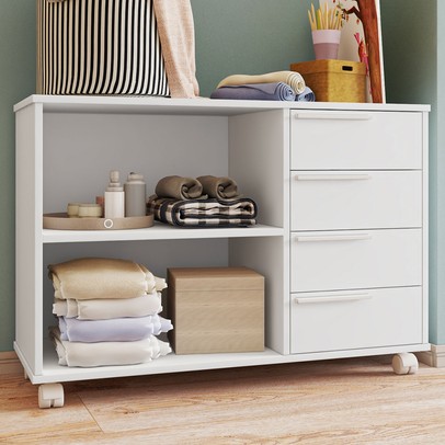 Cômoda Infantil 4 Gavetas 1 Prateleira Branco 340 - Pnr Móveis