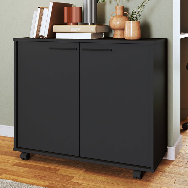 Armário para Escritório 2 Portas 2 Prateleiras Preto 414 - Pnr Móveis