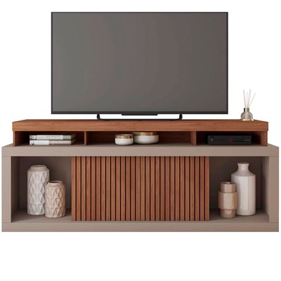 Rack para TV 75 Polegadas 2 Portas com Ripado Aegon Fendi/Havana - Caemmun