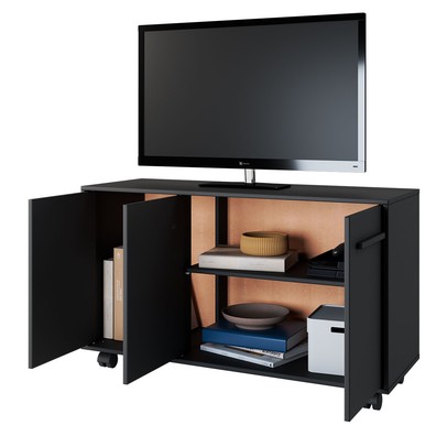 Rack para TV Até 40 Polegadas 3 Portas Preto 370 - Pnr Móveis