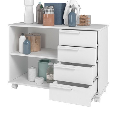 Armário Multiuso 4 Gavetas 1 Prateleira Branco 440 - Pnr Móveis