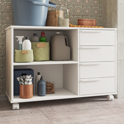 Armário Multiuso 4 Gavetas 1 Prateleira Branco 440 - Pnr Móveis