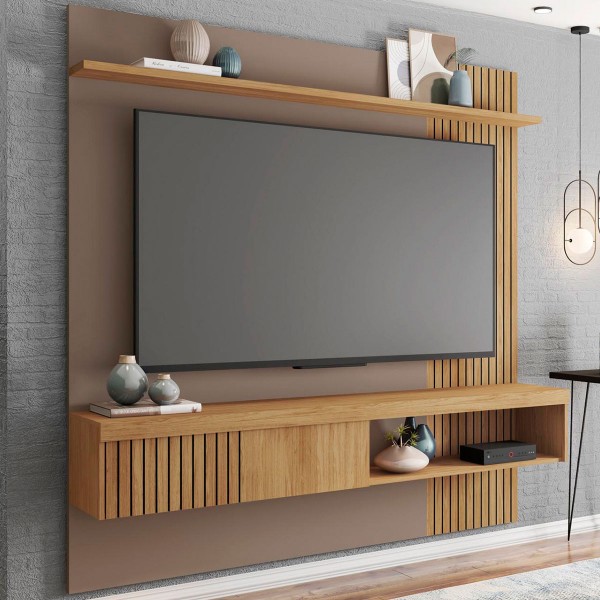 Painel para TV Até 65 Polegadas 1 Porta Ripado Jade Buriti/Fendi - Caemmun