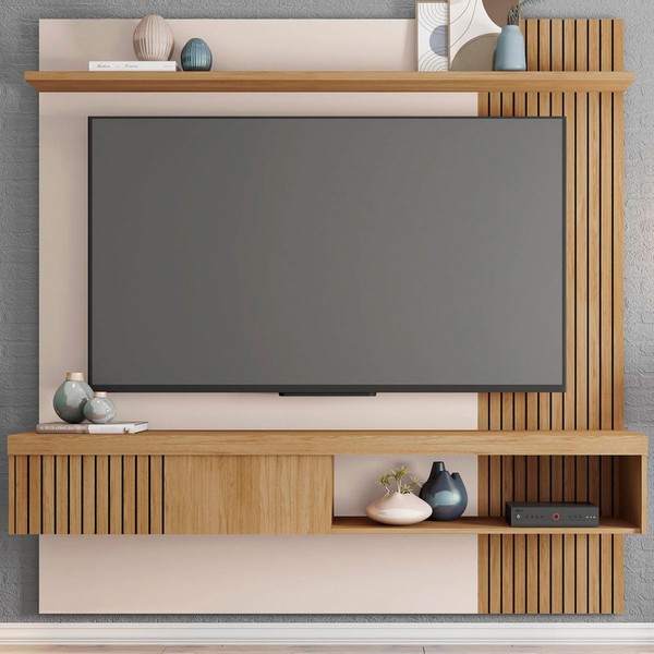 Painel para TV Até 65 Polegadas 1 Porta Ripado Jade Off White/Buriti - Caemmun